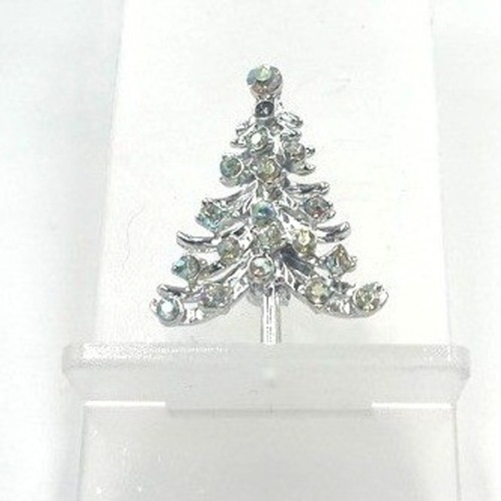 Sparkling Christmas Tree Brooch Rhinestone Pin Festive‎ Holiday Jewelry